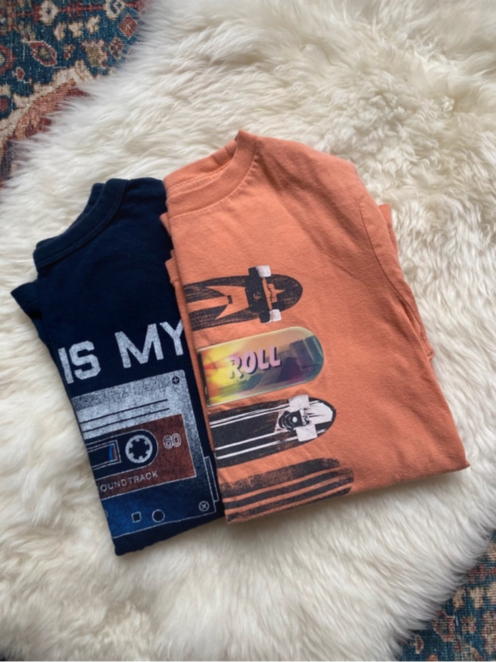 GAP kids Orange Skateboard Graphic Tee with Navy Cassette Tee (Set)